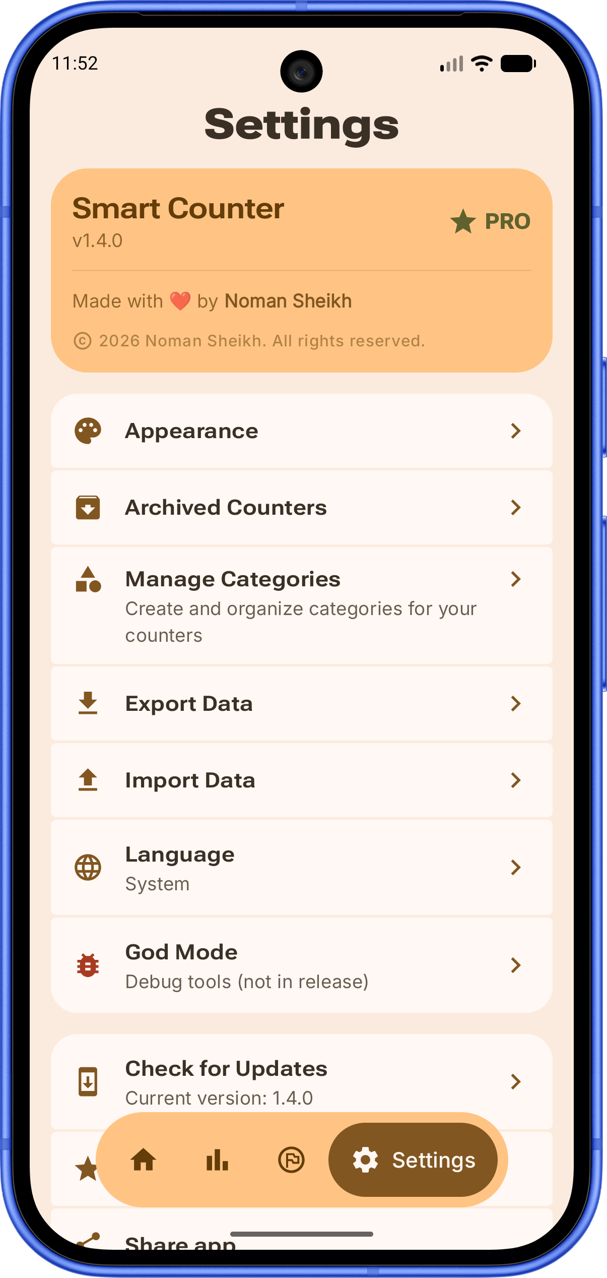SmartCounter settings